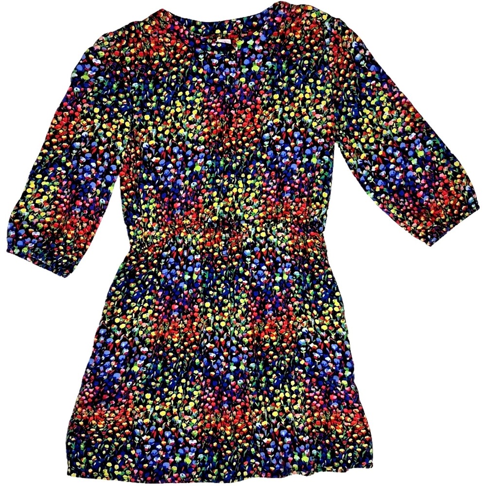 Gap Kids Black Floral Rayon Dress Sz 10 Pockets Girls 3/4 Sleeve Summer Spring